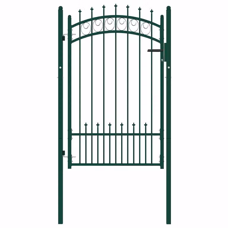 Puerta de valla vidaXL EMMEN de acero con pinchos, verde, An: 104 cm, Al: 117 cm