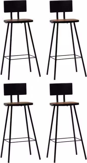 Set de 4 taburetes de cocina industriales SYFAX en madera y metal negro