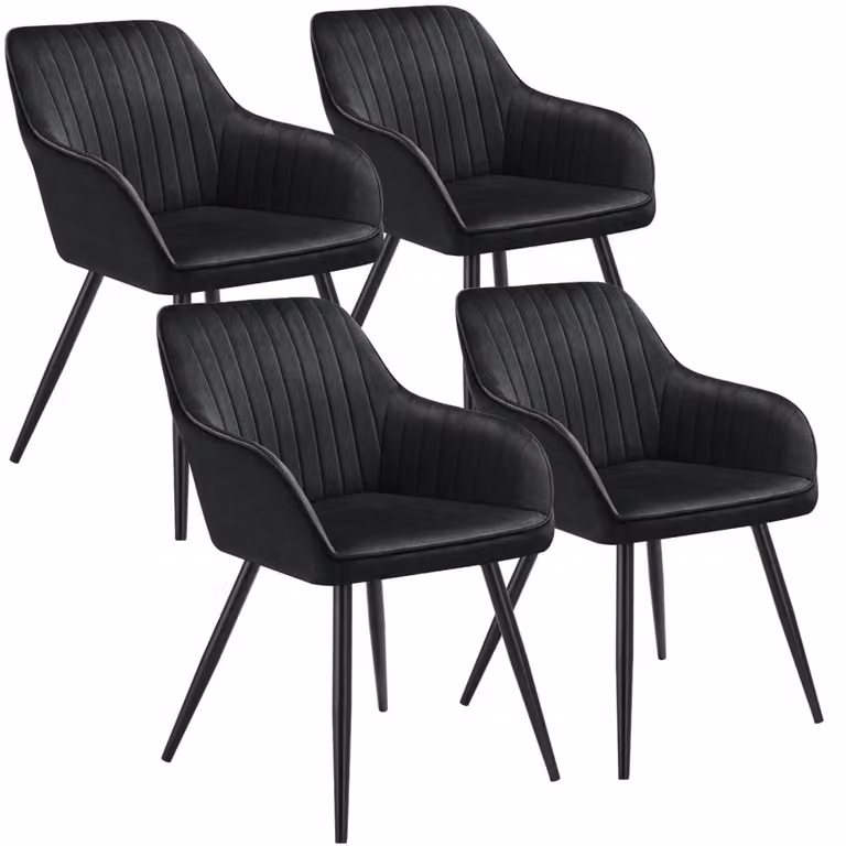 Set de 4 sillas de comedor TecTake tapizadas en terciopelo negro con diseño moderno y acolchado