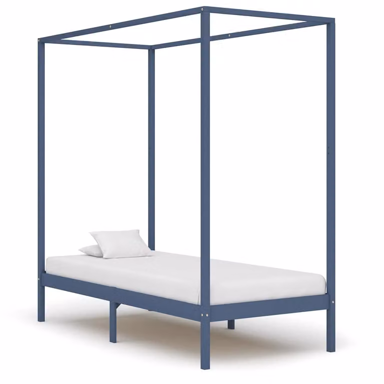 Cama con dosel vidaXL de madera maciza de pino en color gris, An/P: 90 x 200 cm