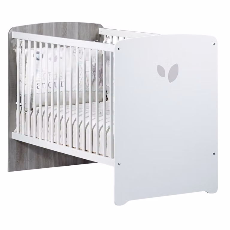 Cuna Baby Price de madera con diseño floral lacado en blanco y gris, An/P/Al: 120 x 60 x 90 cm