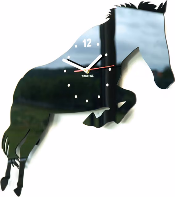 Reloj de pared analógico Flexistyle con diseño de caballo, mecanismo de cuarzo silencioso, multicolor y negro, An/P/Al: 46 x 54 x 1 cm