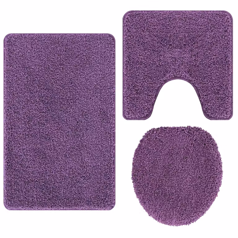 Conjunto de 3 alfombras de baño antideslizantes y lavables vidaXL en color morado de poliéster sintético