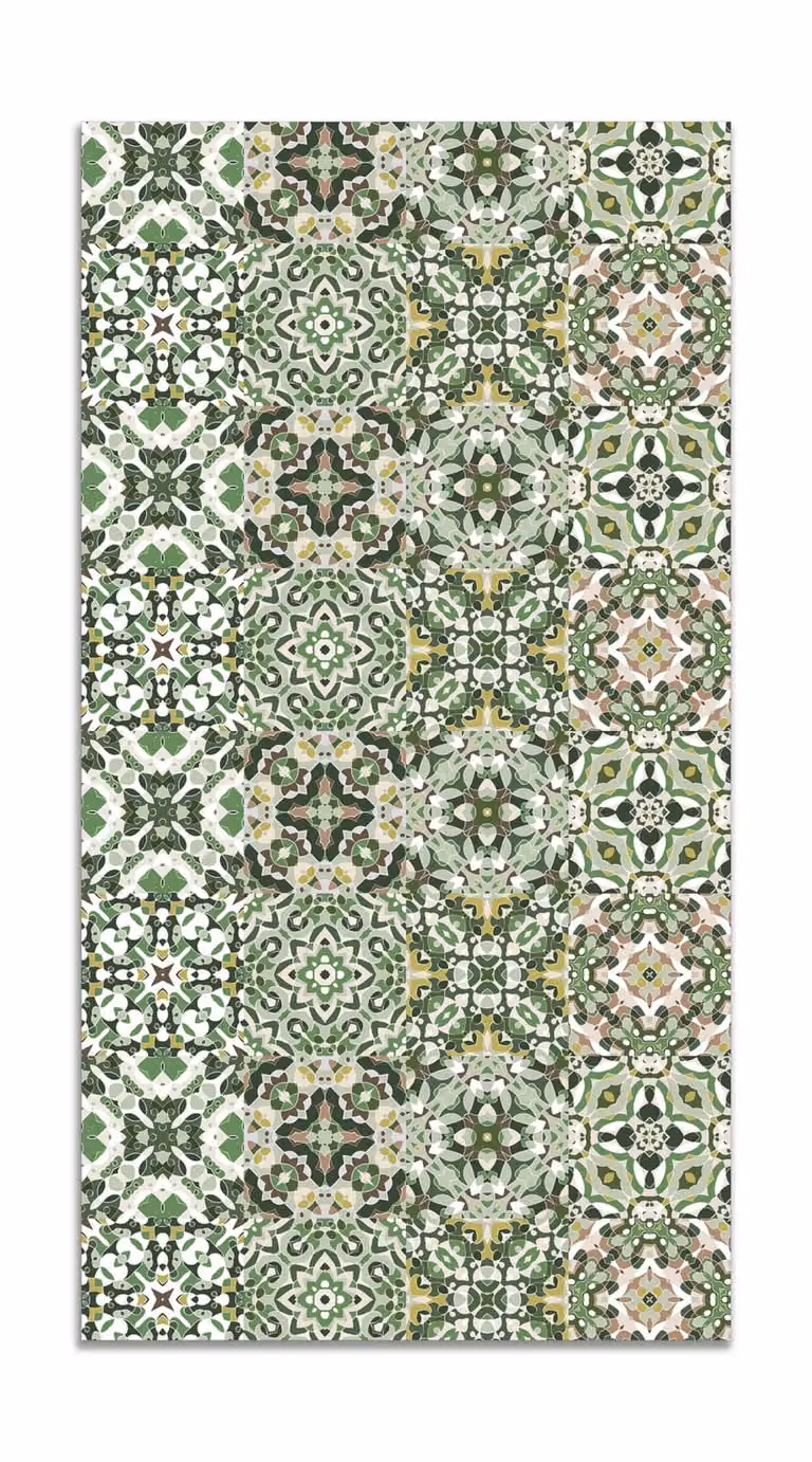 Alfombra de polipropileno con diseño de baldosa hidráulica oriental en color verde, An/P: 60 x 250 cm