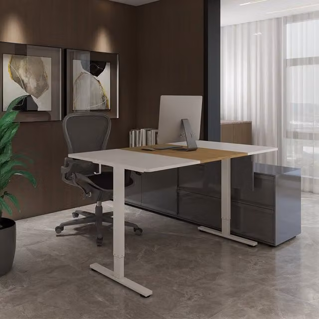 Escritorio regulable en altura Home Deluxe ELMO blanco y madera An/P: 160 x 80 cm