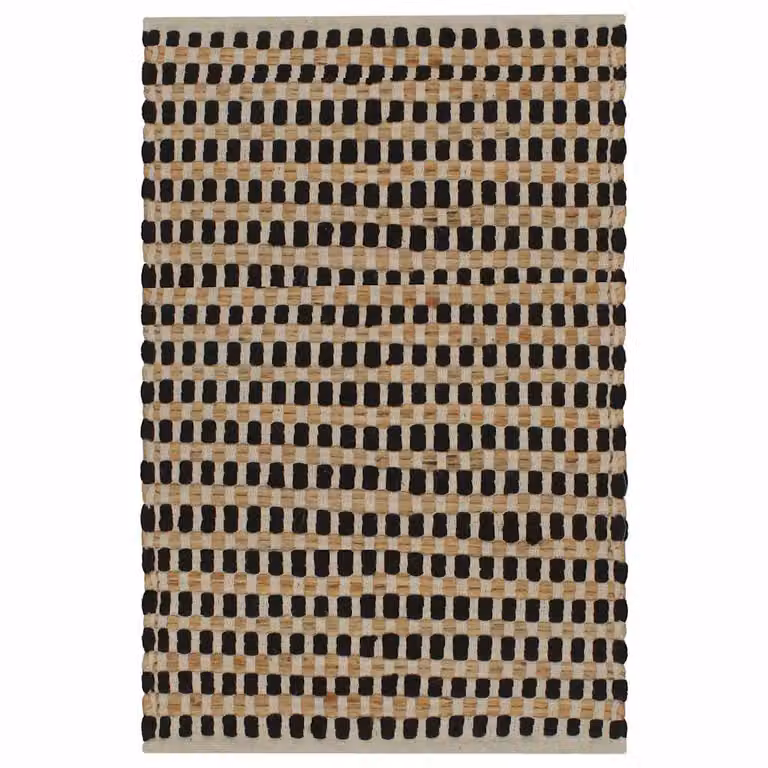 Alfombra de baño vidaXL tejida a mano de yute, algodón y poliéster en colores beige y negro