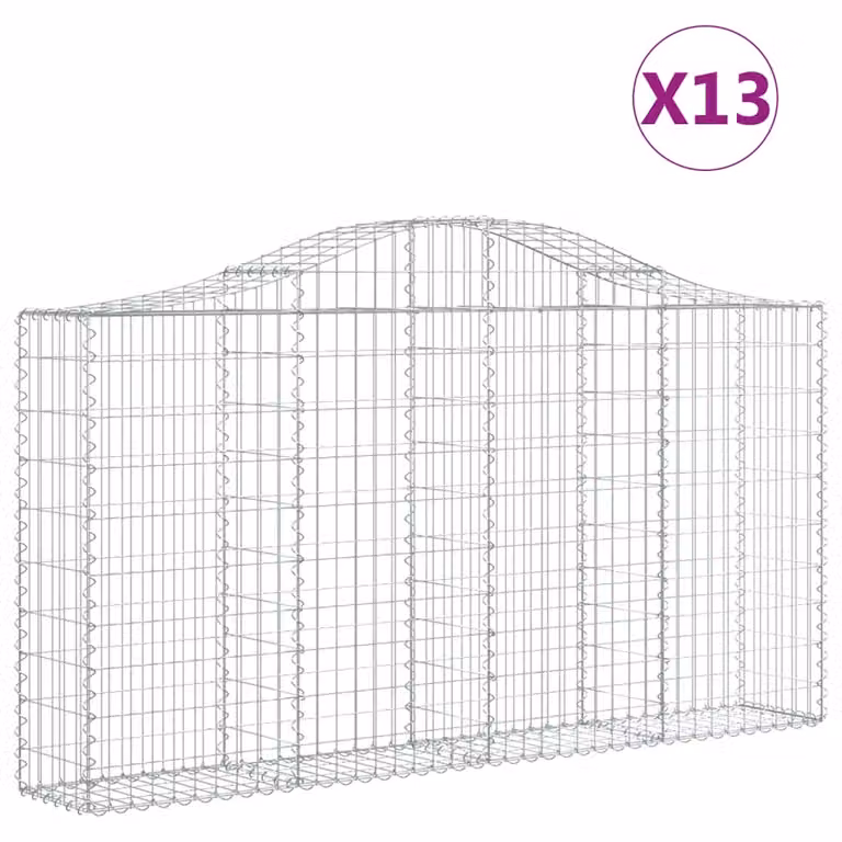 Set de 13 cestas de gaviones Syfax con forma de arco en acero galvanizado color gris y plata, An/P/Al: 200 x 30 x 100/120 cm