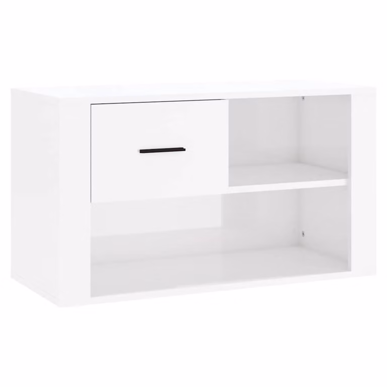 Zapatero vidaXL de madera contrachapada en blanco brillo con puertas y estantes, An/P/Al: 80 x 35 x 45 cm