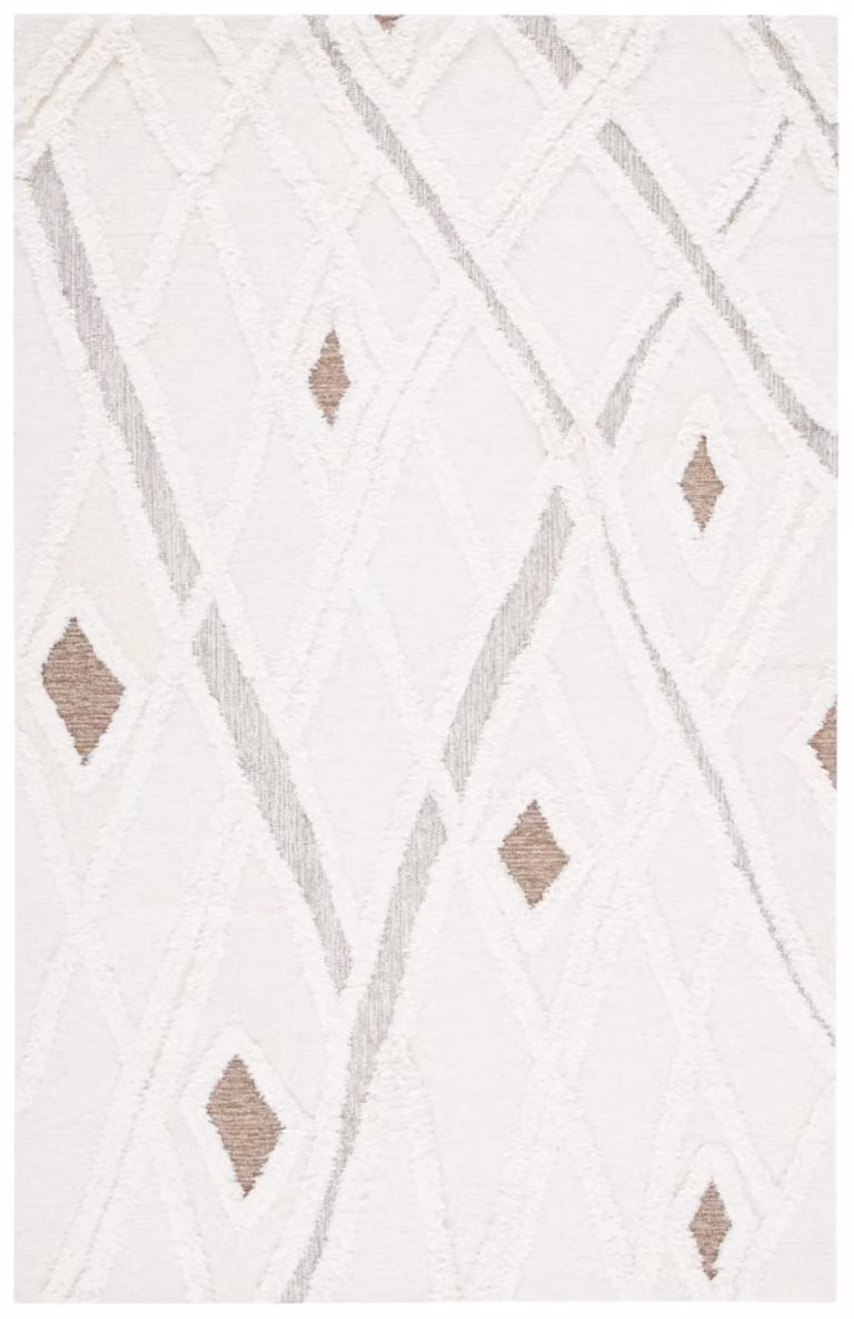 Alfombra marroquí de lana Safavieh en blanco y marrón, An/P: 122 x 183 cm