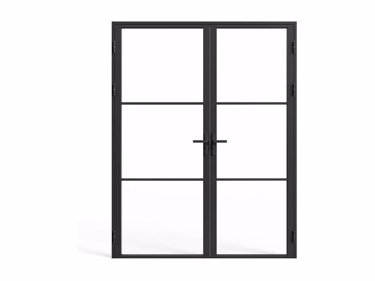 Bloque de puerta doble reversible de aluminio y vidrio templado MASERU en color negro, Altura: 204 cm, Ancho: 83 cm