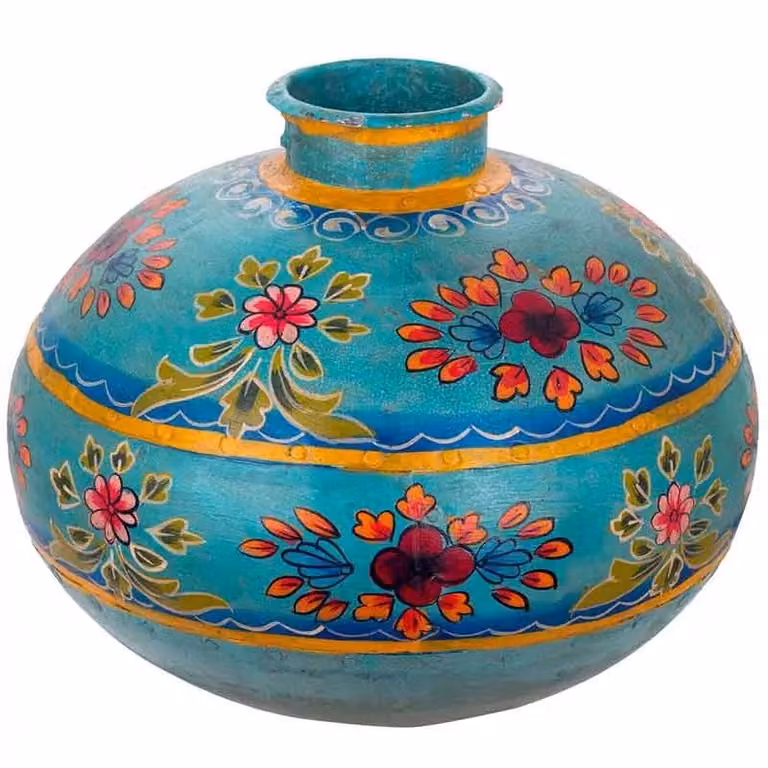 Jarrón de hierro Signes Grimalt by Sigris con diseño floral en azul y multicolor, An/P/Al: 36 x 30 x 36 cm