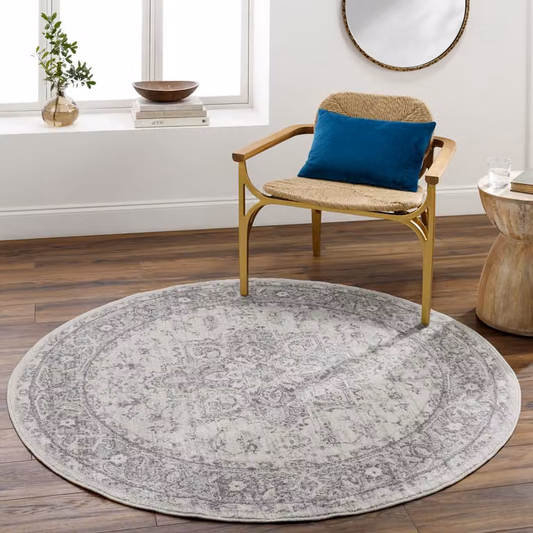 Alfombra redonda vintage oriental Livabliss en gris y blanco, Diámetro: 160 cm