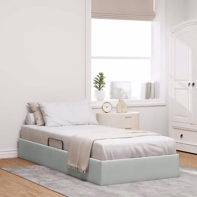 Estructura de cama ottoman Maison Exclusive en terciopelo gris claro con base abatible, An/P/Al: 100 x 200 x 23,5 cm