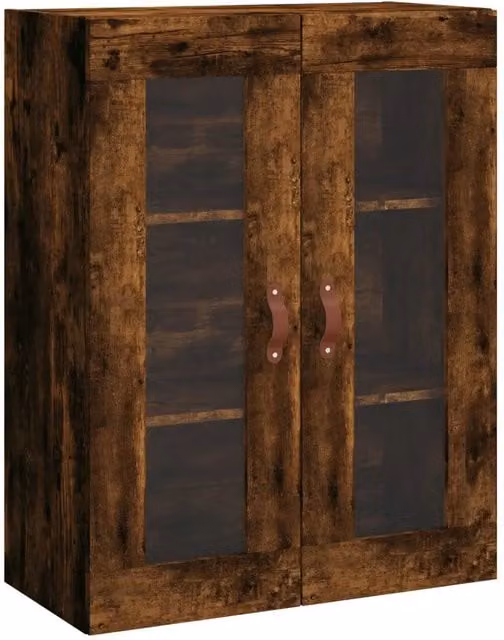 Armario de pared Helloshop26 con puertas de cristal y acabado en roble, color marrón y beige, An/P/Al: 69,5 x 34 x 90 cm