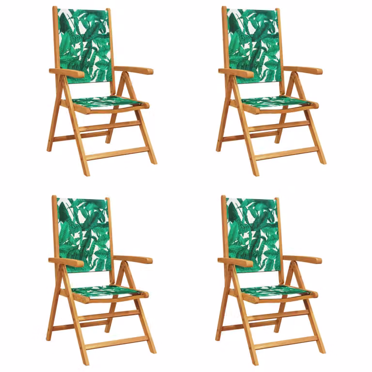 Set de 4 sillas de jardín reclinables Syfax de madera de acacia tratada y tela verde con cojines apilables