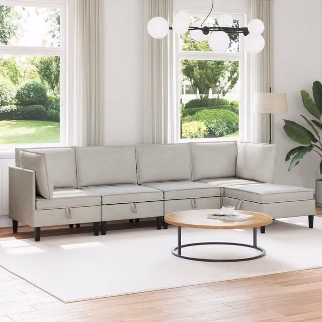 Juego de muebles de salón moderno de 5 piezas vidaXL en terciopelo beige con cojines y asiento elevable