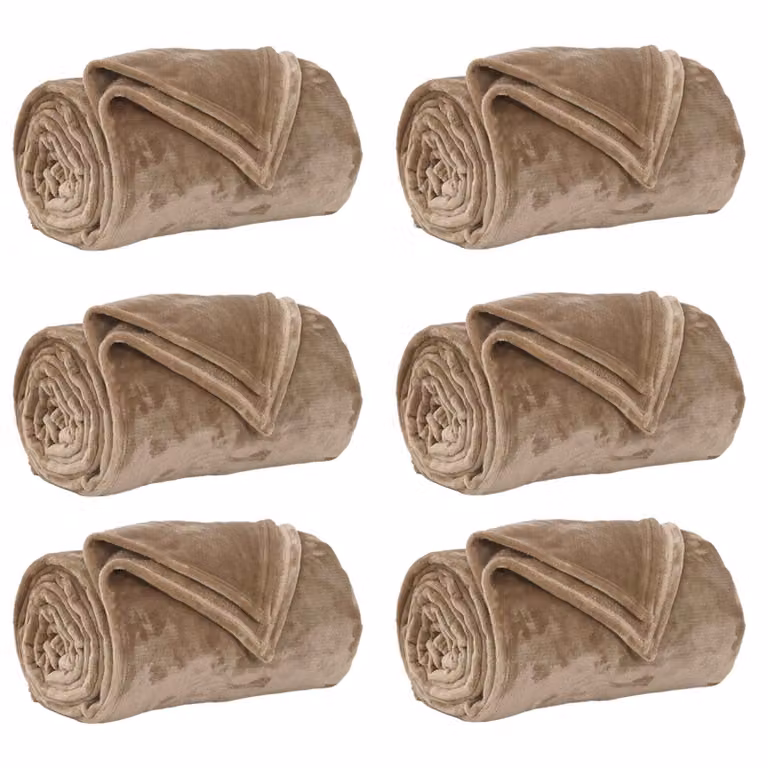 Pack de 6 mantas de sofá vidaXL de lana y forro polar, color camel, An/P: 220 x 240 cm