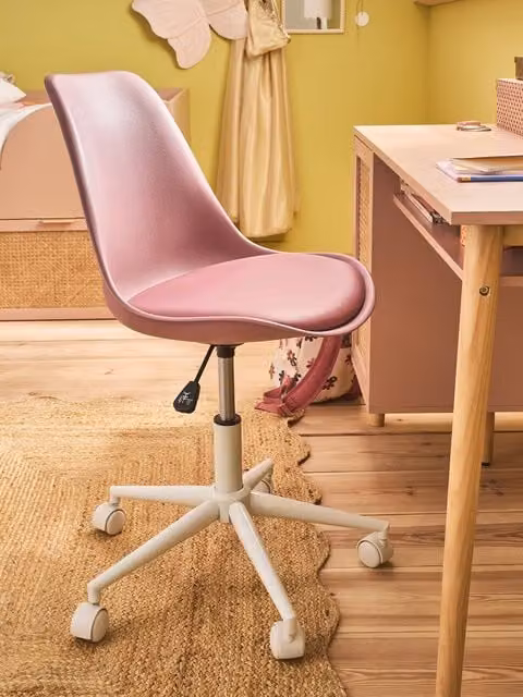 Silla de escritorio infantil con ruedas VERTBAUDET en rosa y blanco con tapicería de piel sintética