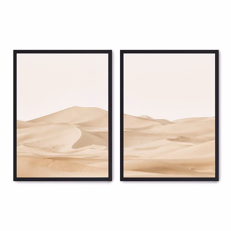 Set de 2 pósteres de papel de Poster Lab con marco de madera negro, diseño minimalista multicolor y beige, An/Al: 30 x 40 cm
