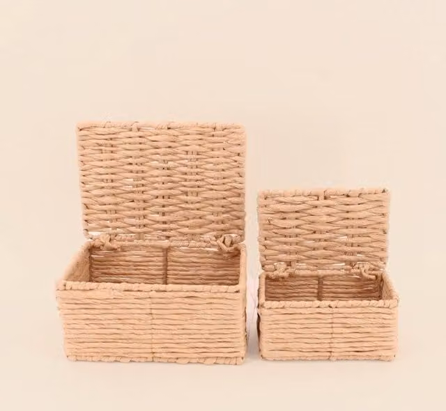Juego de 2 cajas de cuerda de papel con estructura de metal ORNAMI en color beige