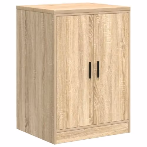 Armario de almacenamiento Helloshop26 de madera de pino y roble Sonoma en color beige y marrón, con superficie de trabajo y puertas batientes, An/P/Al: 60 x 51 x 85 cm