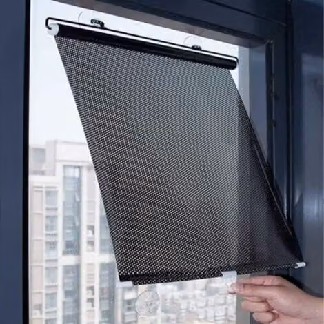 Estor Enrollable Opaco MIMIY con Ventosas, Cortina de Aislamiento Térmico y Protección UV, Negro, An: 45 cm, Al: 125 cm