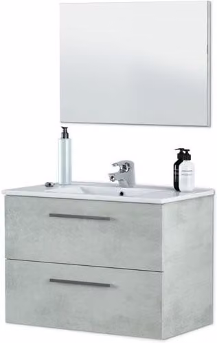 Mueble de baño Ondee de estilo industrial en color gris con 2 cajones y espejo An/P/Al: 80 x 57 x 45 cm