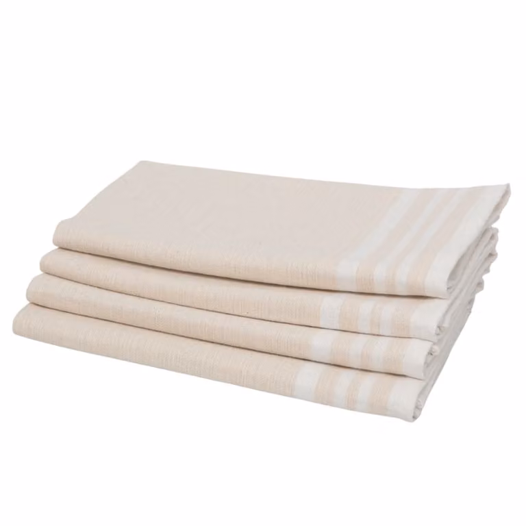Set de 4 servilletas de algodón Febronie con diseño de rayas en color beige y blanco, An/An: 45 x 45 cm