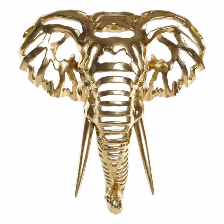 Trofeo de pared de elefante NIYLO en resina color dorado An/P/Al: 47 x 27 x 50 cm