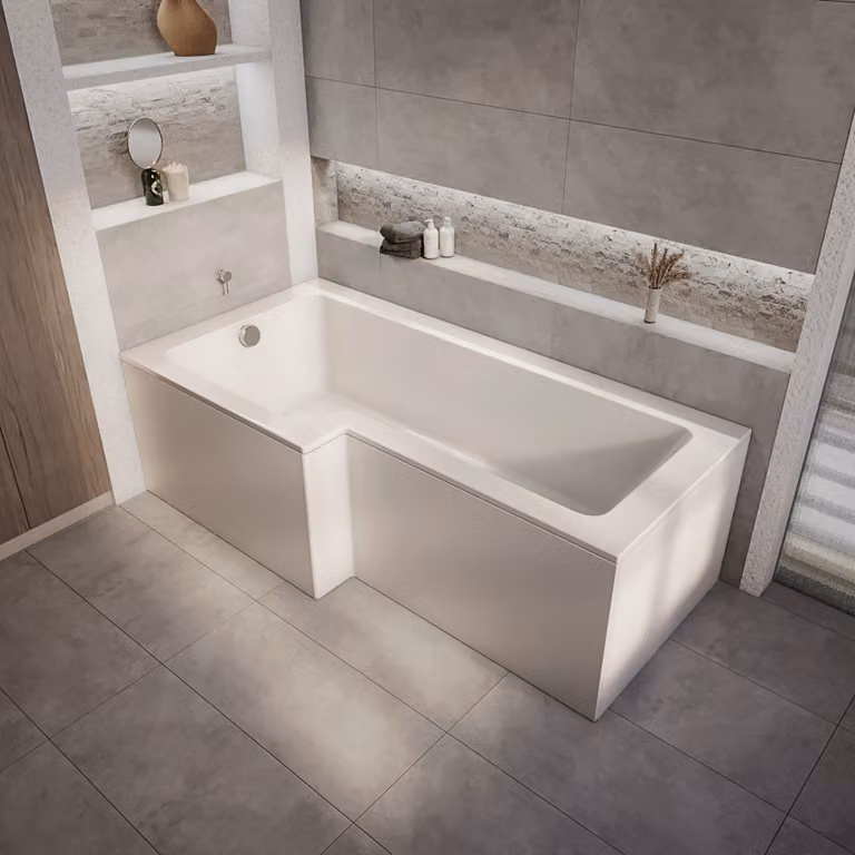 Bañera cuadrada de acrílico Sandford versión izquierda en color blanco An/P: 170 x 85 cm