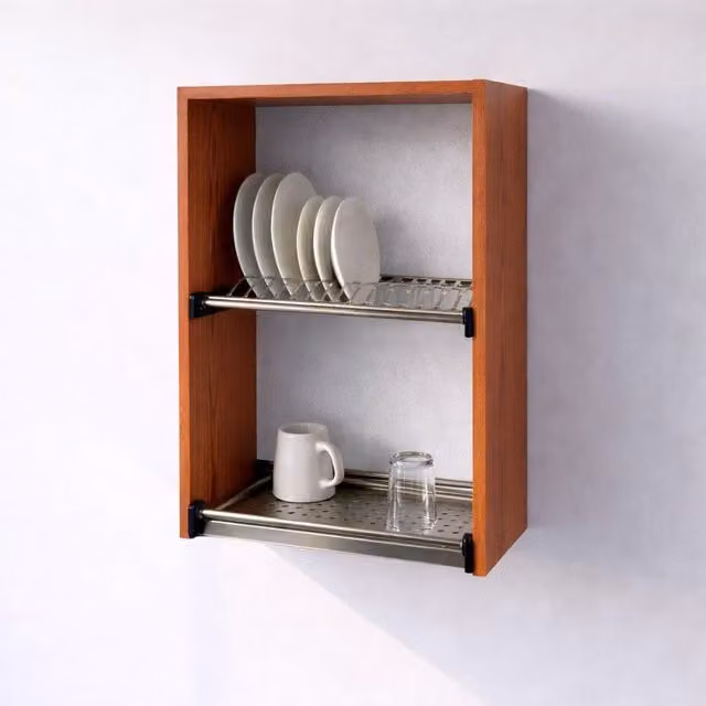 Mueble alto escurridor Alfredo Calandrelli en color cerezo con escurridor de acero inoxidable, An/P/Al: 60 x 33 x 72 cm