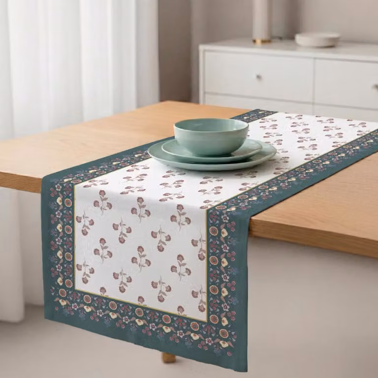 Camino de mesa floral Naf Naf de algodón multicolor y blanco An/P: 50 x 150 cm