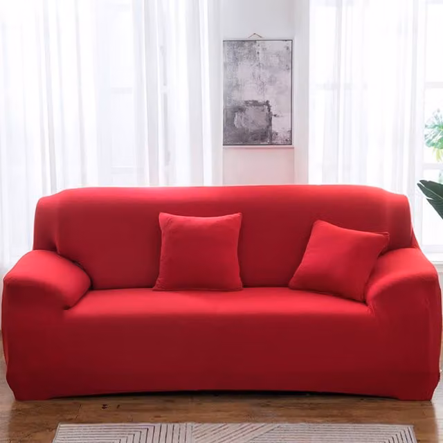 Funda Elástica de Color Liso para Sofás de 1 a 4 Plazas, Protector de Sofá Resistente a las Manchas en Color Rojo, Ancho: 235-300 cm