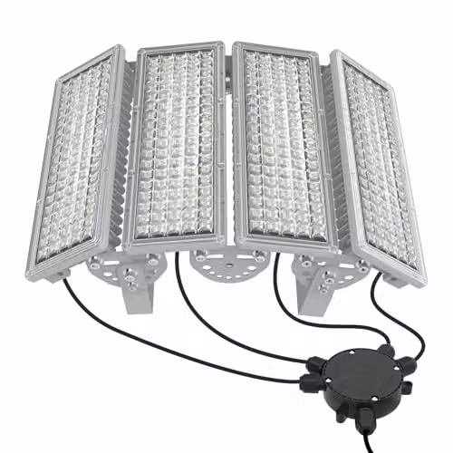 Foco LED Exterior POWFUL de 400W con 56000LM, Luz Blanca Fría 6500K, IP67 Estanco y Ángulo Ajustable para Jardín, Color Gris