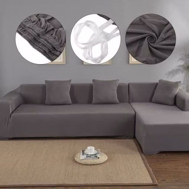Funda para sofá esquinero en forma de L de 3+2 plazas Dan&dre en poliéster gris resistente a las manchas y lavable