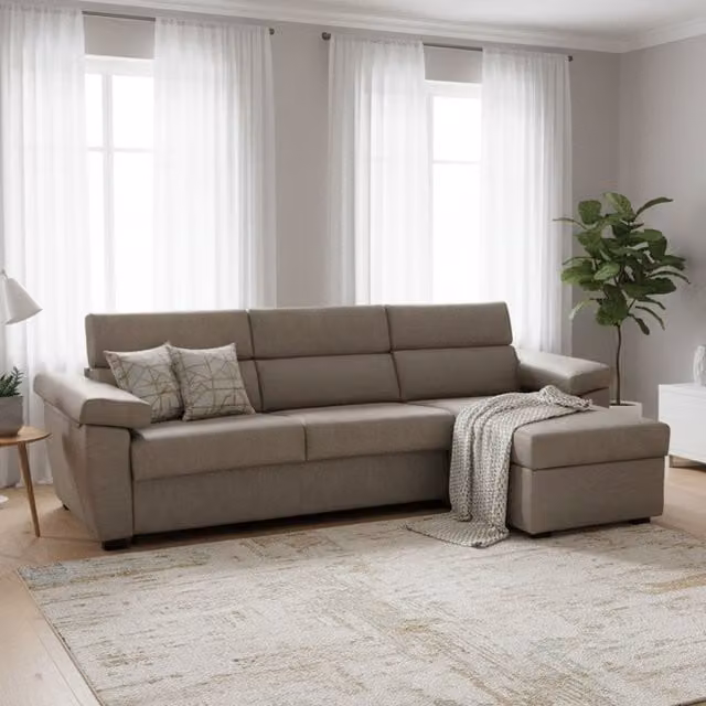 Sofá cama con chaise longue Tolle de DMORA en color gris, con fundas desenfundables y función de cama, An/P/Al: 285 x 160 cm