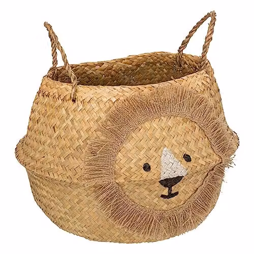 Cesta infantil Lion de Atmosphera en color marrón, plegable y con asas, Diámetro: 35 cm