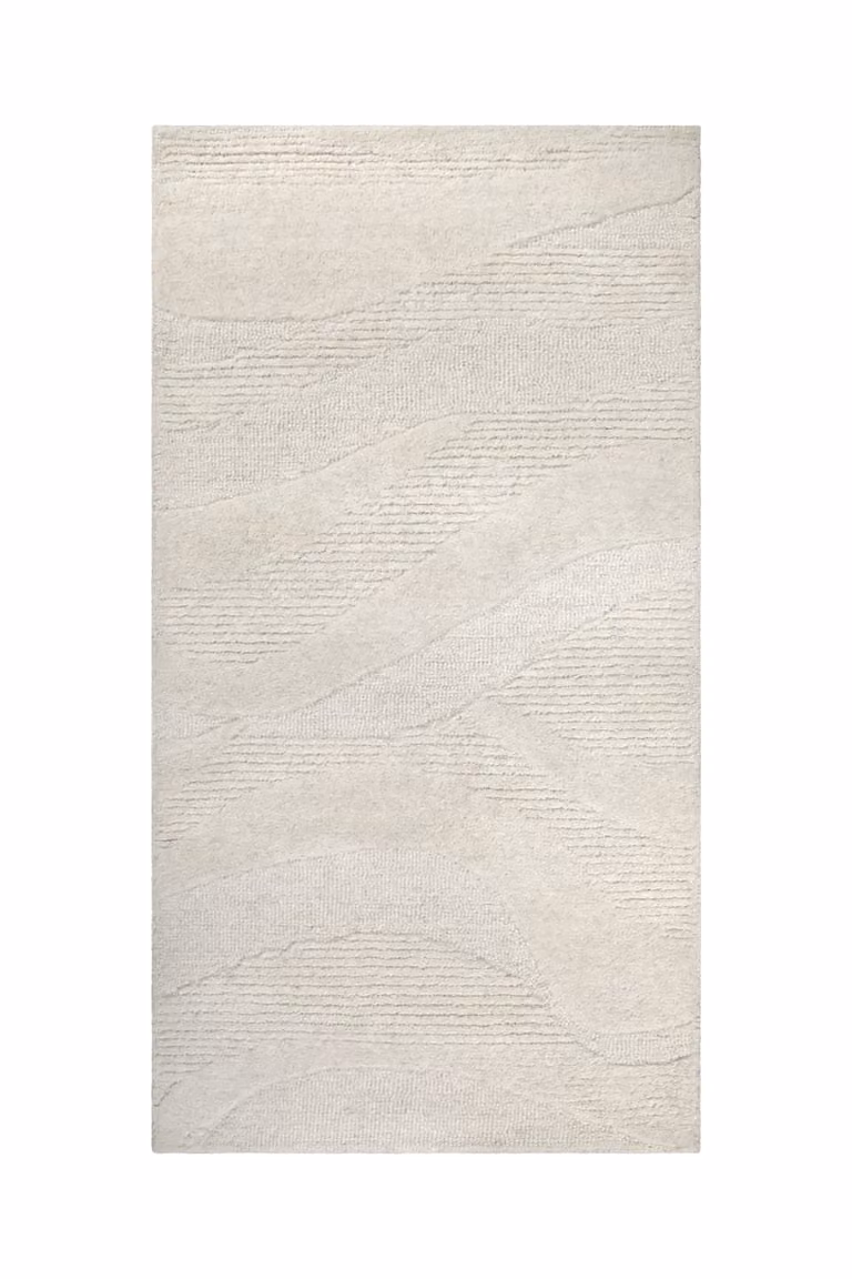 Alfombra Wecon Home de lana con diseño wave en relieve, hecha a mano con técnica tufting, color beige, An/P: 140 x 70 cm