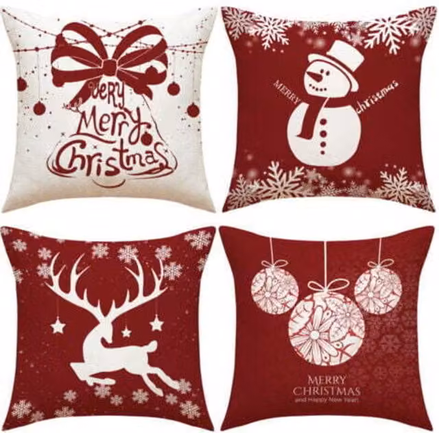 Servilletas de algodón y lino ENOWELIR con diseño gráfico navideño en rojo y multicolor para adultos