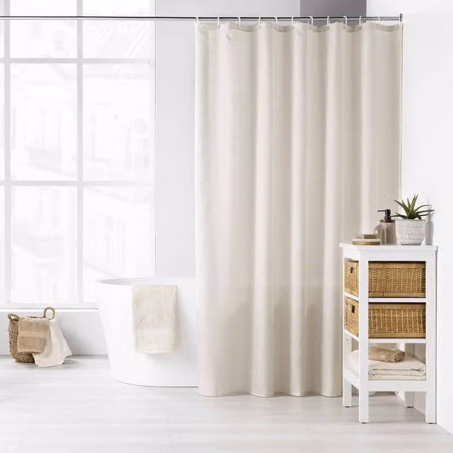 Cortina de ducha impermeable de poliéster Douceur d'Interieur en color beige con ganchos, An/P/Al: 200 x 180 cm
