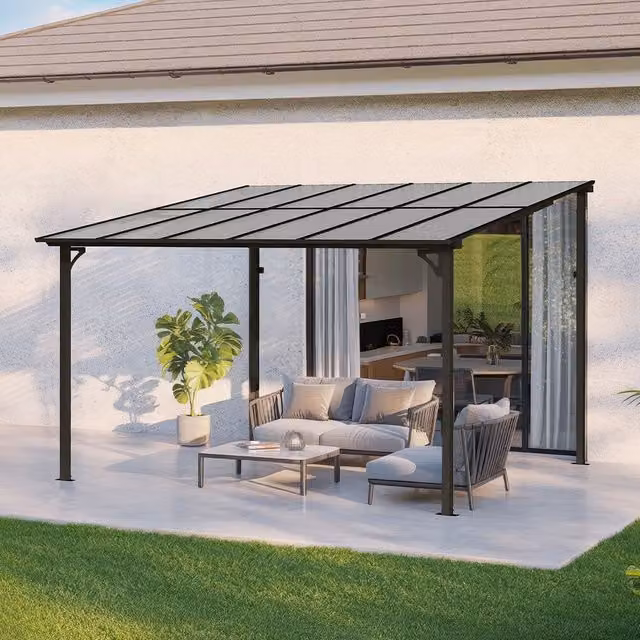 Cubierta para terraza Home Deluxe ECO antracita y transparente de policarbonato y acero galvanizado An/P: 300 x 360 cm