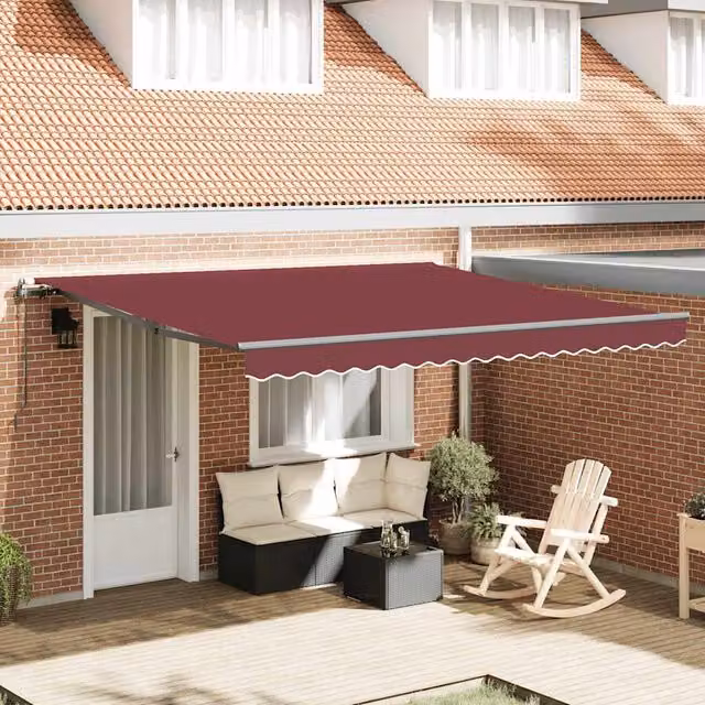 Toldo retráctil automático Maison exclusive en color burdeos y antracita con mando a distancia, fabricado en aluminio y poliéster, An/P/Al: 400 x 300 cm