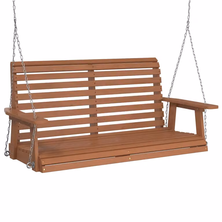 vidaXL Banco columpio de jardín rústico en madera de abeto marrón con cadenas de metal y reposabrazos