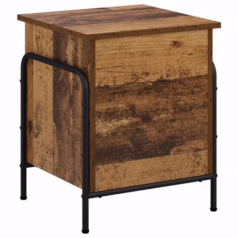 Caja de almacenamiento vidaXL en madera envejecida y metal de color marrón, An/P/Al: 80 x 40 x 49,5 cm