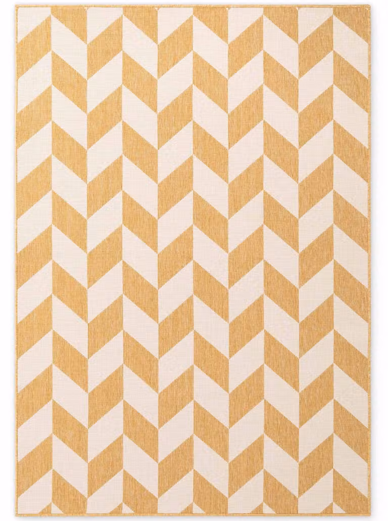 Alfombra de tejido plano Ted Baker Terrick reversible con diseño moderno en color blanco y amarillo, ideal para salón, terraza o balcón, An/P: 120 x 170 cm