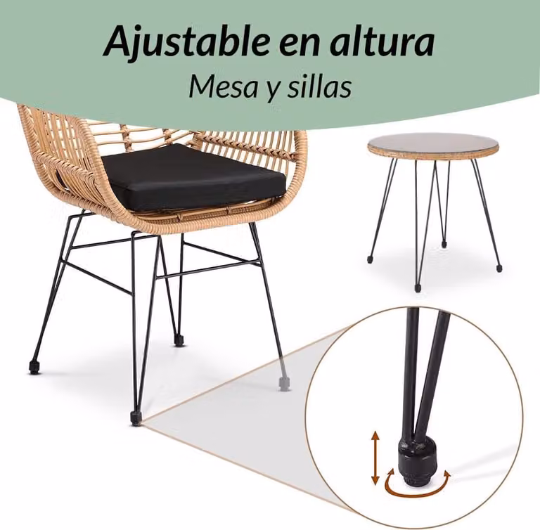 Juego de jardín de dos piezas B2X con sillón lounge, mesa de centro redonda de cristal y cojines beige para balcón o exterior