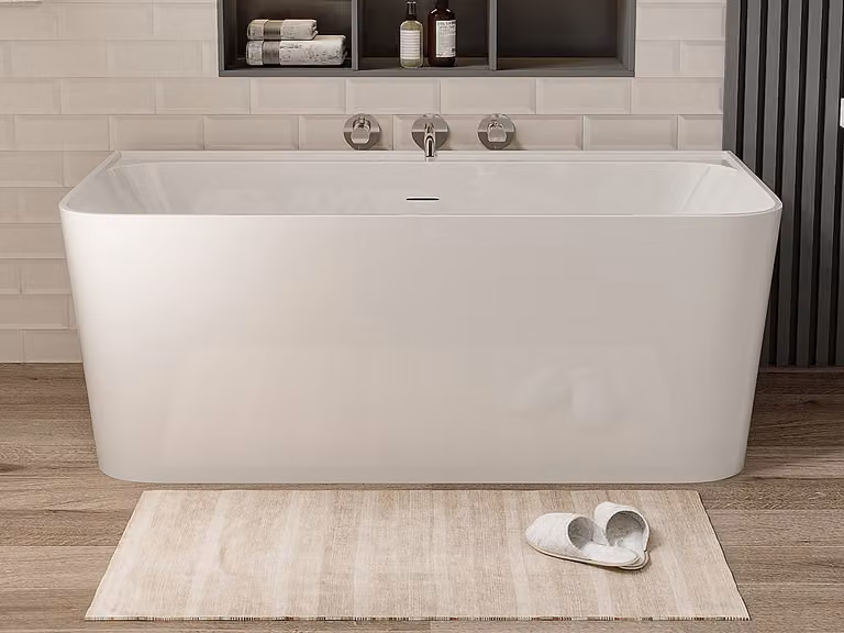 Bañera semiempotrada rectangular ATESA en acrílico blanco brillante con capacidad de 216 l, An/P/Al: 150 x 75 x 60 cm