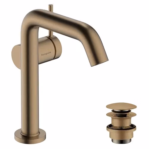 Grifo monomando para lavabo Hansgrohe Tecturis S Fine en bronce cepillado con vaciador Push-Open y tecnología de ahorro de agua y energía