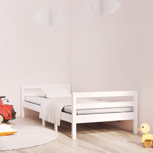Estructura de cama de madera de pino Maison Exclusive en color blanco con láminas fijas, An/P/Al: 90 x 200 x 52,5 cm