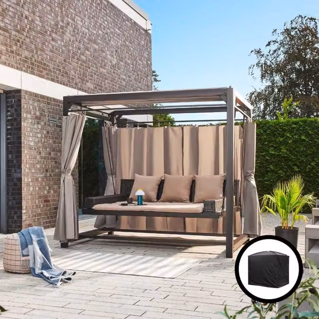 Tumbona de jardín Home Deluxe PROVENCE con cubierta para sol en polyrattan y estructura metálica color mate